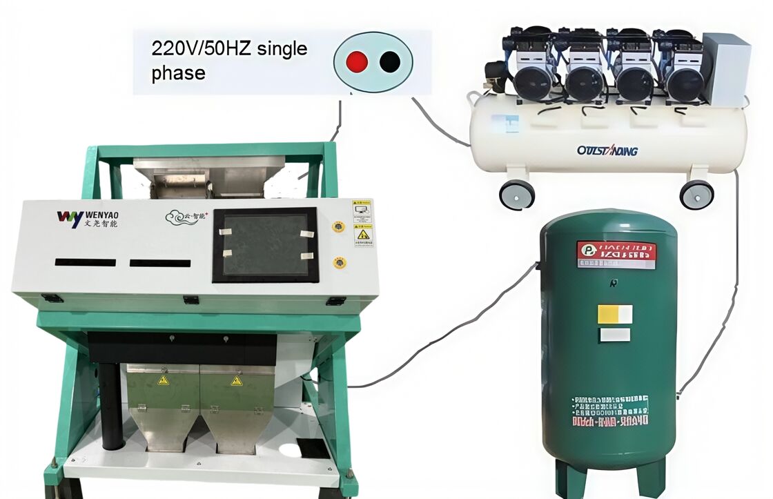 Wenyao High Sorting Accuracy Rice Color Sorter Machine Optical Sorting Machine for Grain Cleaning with Air Compressor Air Tank